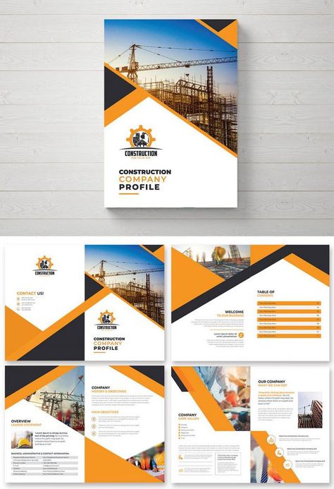 Construction Template Design, Company Brochure Design Creative, Business Brochure Design Templates, Construction Company Profile Template, Company Report Design, Logo Templates Design Layout, Branding Template Layout, Company Profile Template Free Download, Construction Brochure Design