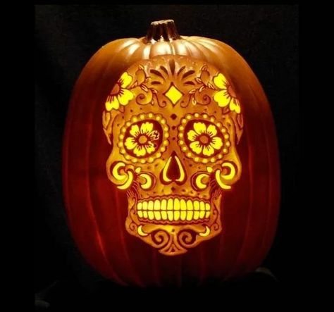 My favorite!! Diy Pumpkin Carving, Sugar Skull Pumpkin, Creative Pumpkin Painting, Pumpkin Carver, Halloween Decor Diy, Creative Pumpkin Carving, Amazing Pumpkin Carving, Scary Pumpkin Carving, Pumpkin Carving Designs