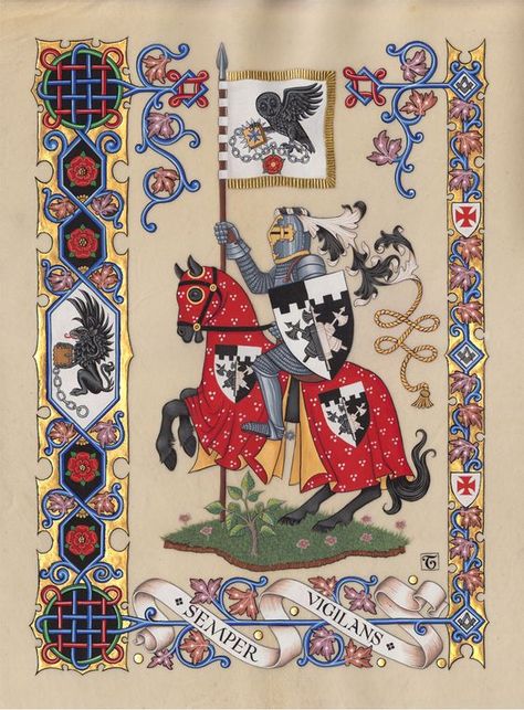 Medieval Art Knight, Medieval Illustration Art, Medieval Art Illustration, Medieval Art Paintings, Medieval Illuminated Manuscript, Medieval Painting, Kartu Tarot, Art Medieval, Heraldry Design