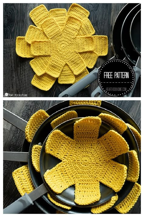 Pan Protectors Free Crochet Pattern Pan Protectors, Hantverk Diy, Confection Au Crochet, Crochet Braid Styles, Crochet Simple, Crochet Kitchen, Sweater Crochet, Fun Crochet Projects, Crochet Diy