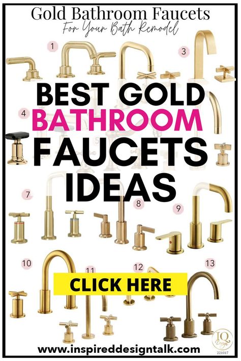 gold bathroom faucets Brushed Gold Bathroom Fixtures, Gold Bathroom Decor Ideas, Gold Bathroom Fixtures, Gold Bathroom Faucet, Gold Bathroom Decor, Kohler Purist, Bathroom Artwork, Gold Fixtures, Bathroom Images