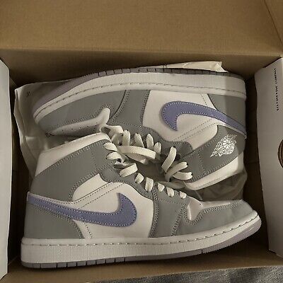 ad eBay - Size 8.5 - Air Jordan 1 Mid Wolf Grey Aluminum W - Buy Now, click the link (eBay) Jordan 1 Mid Wolf Grey, Air Force 1 Mid, Nike Air Jordan 1 Mid, Size 8 Women, Nike Air Jordan 1, Latest Sneakers, Shoes Size 7, Air Jordan 1 Mid, Blue Check