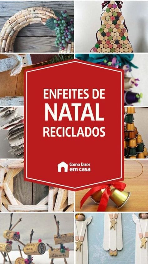 O Natal está chegando, porém se estamos sem tempo e dinheiro para comprar enfeites de natal, a ideia é reciclar. Para resolver isso trouxemos uma porção de ideias com enfeites de Natal Reciclados. Confira! Christmas Party, Christmas Diy, Christmas Crafts, Novelty Sign, Christmas, Home Decor, Home Décor