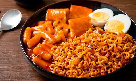 What’s the Difference between Korean Tteokbokki & Rabokki? | Asian Inspirations Black Bean Sauce, Korean Street Food, Asian Inspiration, Food Spot, Fish Cake, Spicy Sauce, Chinese Restaurant, Food Trends, Authentic Recipes