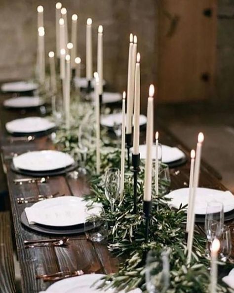 24 Cool Minimalist Wedding Decor Ideas ❤ minimalist wedding decor wooden long table with greenery and candles bryan n miller photography #weddingforward #wedding #bride #minimalistweddingdecor Green Tablescape, Greenery Wedding Centerpieces, Vintage Wedding Centerpieces, Wedding Candles Table, Wedding Runner, Hipster Wedding, Minimalist Wedding Decor, Winter Wedding Decorations, Wedding Reception Centerpieces