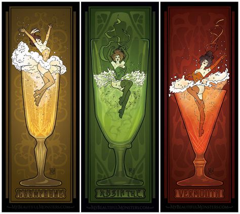 Vintage Drinks Posters by MyBeautifulMonsters Tiki Backyard, Drink Posters, Absinthe Fairy, Absinthe Art, Drinks Poster, Vintage Drinks, Jean Giraud, Deer Art, Art Folder