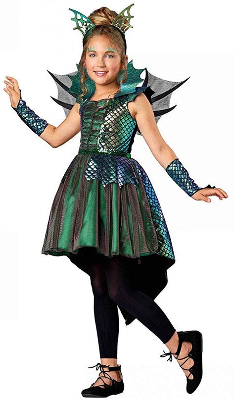 Amazon.com: Seasons Direct Halloween Girls Deluxe Dragon Costume (S(4-6)) Green: Clothing Dragon Costume Kid, Dragon Witch Costume, Dragon Halloween Costumes Women, Dragon Princess Costume, Diy Dragon Costume Kids, Girl Dragon Costume, Adult Dragon Costume, Dragon Costume Diy, Dragon Queen Costume