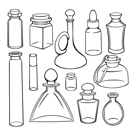 Different Bottle Shapes, Potion Bottle Clipart, Potion Bottles Drawing, Potion Drawing, Bottle Reference, Free Coloring Pages For Kids, Poison Bottle, Planner Doodles, Halloween Potion Bottles