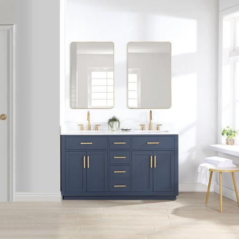 Everly Quinn Gavino 60'' Free Standing Double Bathroom Vanity with Stone Top & Reviews | Wayfair Stone Bath, Vanity Set With Mirror, Double Bathroom, Cultured Marble, Double Bathroom Vanity, Engineered Stone, Bathroom Vanity Set, Porcelain Flooring, Ceramic Sink