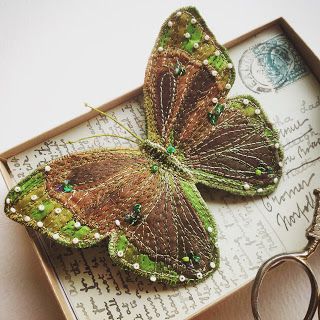 Butterfly Needle Felting, Heather Embroidery, Heather Everitt, Creative Textiles, Fabric Brooch, Fabric Butterfly, Free Motion Embroidery, Art Fabric, Textile Fiber Art