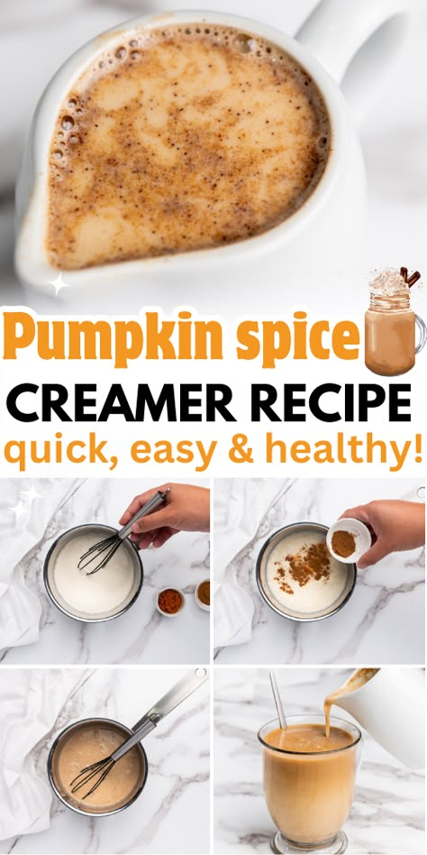 Indulge in Fall with this Homemade Pumpkin Spice Creamer Recipe Create the perfect autumn-inspired cup of coffee with our easy-to-follow pumpkin spice creamer recipe. It's healthy, dairy-free, and delicious, making it a must-try for pumpkin spice lovers. Homemade Pumpkin Creamer Healthy, Healthy Pumpkin Spice Creamer Recipe, Easy Pumpkin Creamer, Pumpkin Creamer Recipe Healthy, How To Make Pumpkin Spice Creamer, Pumpkin Spice Creamer Recipe Homemade, Homemade Pumpkin Creamer, Healthy Pumpkin Spice Creamer, Pumpkin Cream For Coffee