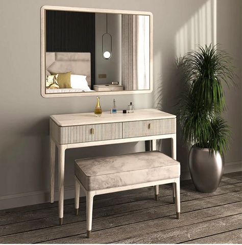 Luxury Bedroom Master Dressing Table, Stone Bedroom, Gorgeous Bed, Dressing Stool, Calming Bedroom, Furniture Dimensions, Gold Cap, London Flat, Chests Of Drawers