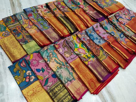 Pythani Pattu Sarees, Latest Pattu Sarees With Price 2023, Tusser Silk Saree With Price, Kalamkari Silk Sarees With Price, Pen Kalamkari Lehangas, Pen Kalamkari Sarees, Latest Pattu Sarees, Birthday Frocks, South Indian Wedding Saree