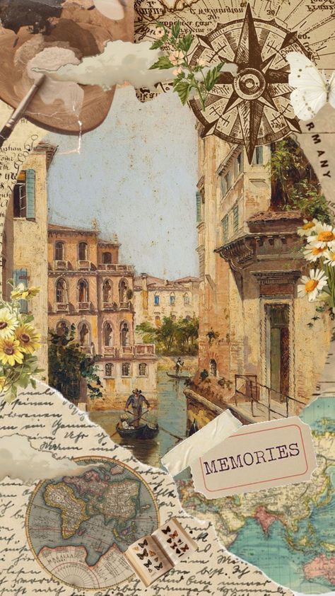 #travel #travelaesthetic #venice #map #traveling #travelcollage Travel Phone Wallpaper, Vintage Travel Aesthetic Wallpaper, Travel Collage Ideas, Travel Aesthetic Wallpaper Collage, Travel Aesthetic Background, Vintage Travel Wallpaper, Travel Map Aesthetic, Travel Aesthetic Wallpaper Iphone, Venice Scrapbook