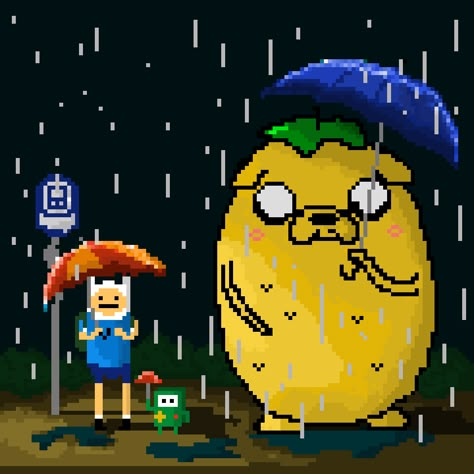 #Finn #Jack #Adventuretime #raining #rain #totoro #gif #animated #pixel #art #pixelart Pixel Art Rain Gif, Rain Pixel Art, Pixel Art Characters Gif, Moving Pixel Art, 8bit Gif, Totoro Gif, Adventure Time Pixel Art, Gif Pixel Art Animation, Pixel Rain