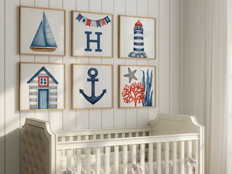 Nautical Baby Room, Ocean Lighthouse, Nautical Pictures, Baby Room Wall Decor, Wall Art Ocean, Baby Room Wall, Nautical Baby, Clouds Design, Art Ocean