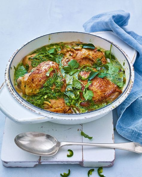 Zesty lime, coriander and coconut chicken curry Coriander Chicken Curry, Chicken Curry Recipes, Coriander Recipes, Thai Green Chicken Curry, Coconut Chicken Curry, Curry Night, Savory Treats, Poultry Dishes, Coconut Chicken