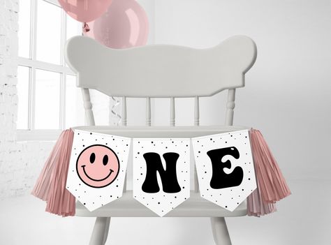 One Happy Babe First Birthday Girl, One Happy Girl Birthday Party, Girl 1st Birthday Theme, One Happy Babe, Pennant Banner Template, 1st Birthday Theme, Bday Decor, First Bday, Happy First Birthday