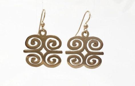 Adinkra Symbol Earrings (Dwennimmen) Symbol Earrings, Adinkra Symbols, Statement Jewellery, Gold Filled Earrings, Organza Gift Bags, Jewelry Gemstone, Brass Earrings, Jewelry Bags, Statement Jewelry