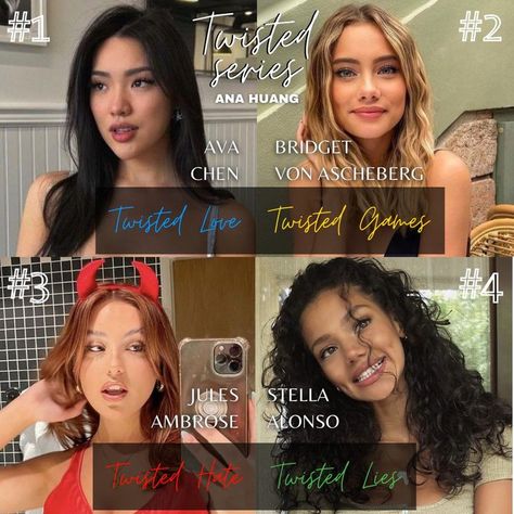 Book Fan Art Romance, Twisted Series Characters, Twisted Characters, The Made Series, Bridget Von Ascheberg, Stella Alonso, Jules Ambrose, Ava Chen, Twisted Lies