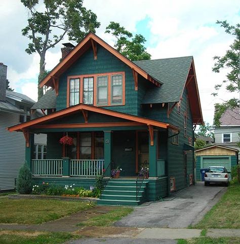 Bright Bungalow Exterior, Teal And Cedar House Exterior, Quirky Exterior House Colors, Bohemian House Exterior Paint Colors, Teal Colored Houses Exterior, Emerald House Exterior, Jewel Tone Exterior House Paint, Eccentric House Exterior, Jewel Tone House Exterior