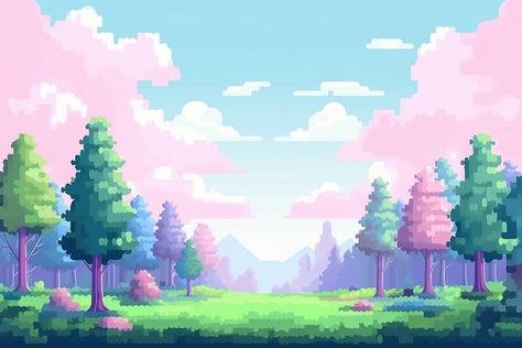 Forrest pixel backgrounds landscape outdoors. | free image by rawpixel.com Pixel Art Scenery Landscapes, 2d Pixel Art Background, Pixel Background Landscape, Cloud Pixel Art, Pixel Game Background, Backgrounds Landscape, 2d Game Background, Cute Widgets, Pixel Art Background