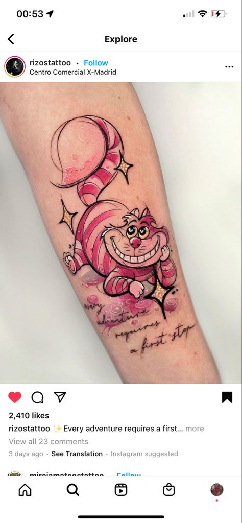 Idea found on Insta✨ Tattoo Klein, Heart Tattoos With Names, Cheshire Cat Tattoo, Alice And Wonderland Tattoos, Tattoo Disney, Orchid Tattoo, Wonderland Tattoo, Heart Tattoos, Disney Tattoos