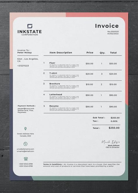 Modern Invoice Design AI, PSD A4 Document Design, Rate Card Design, Freelance Invoice Template, Rate Card, Invoice Design Template, Word Template Design, Esthetician Marketing, Invoice Design, Price List Template