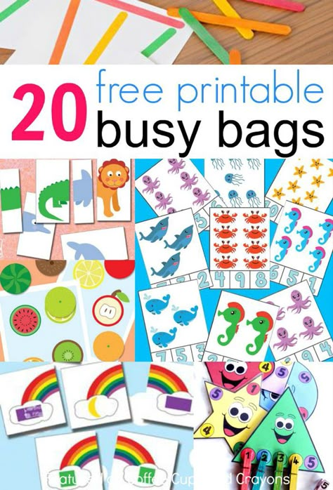 20 Free Printable Busy Bags | Coffee Cups and Crayons Bags For Kids, Quiet Time Activities, Busy Boxes, Busy Bags, Preschool Printables, Preschool At Home, Toddler Learning Activities, Preschool Learning Activities, Toddler Learning