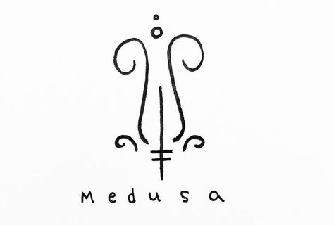 Medusa Name Tattoo, Medusa Sigil, Medusa Small Tattoo, Medusa Symbol Tattoo, Medusa Altar, Tiny Witch Tattoo, Witch Tatoos, Small Medusa Tattoo, Medusa Symbol