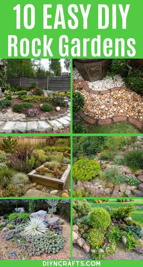 Add beauty to your yard with these incredible DIY rock gardens. This is a great way to add a stunning garden decoration with little time or effort involved. #diy #gardening #rockgarens #backyard #landscaping #yarddecor #backyard #backyardgarden #easygarden Rock Garden Landscaping Front Yard Ideas, Small Rock Garden Ideas Stones, How To Landscape With Rocks Diy Projects, Rock Garden Flower Beds, Rock Flowerbed Ideas, Garden Design Rocks, Diy Rock Garden Ideas Landscaping, Simple Rock Garden Ideas, Decorating With Rocks Outdoor