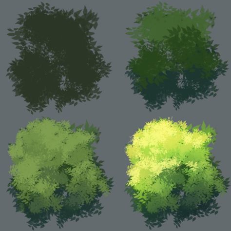 How To Shade Trees Digital, How To Draw Foliage Digital, Cloud Art Tutorial, How To Paint Moss Acrylic, How To Draw Trees Digital, How To Draw A Bush, How To Paint Moss, How To Paint Greenery, Digital Art Practice Exercises