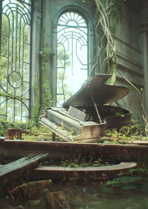 ArtStation - Old piano Old Music Instruments, Old Piano Aesthetic, Abandoned Piano, Ghost Portrait, Aesthetic Piano, Piano Background, Piano Painting, Reclaimed By Nature, Painted Piano