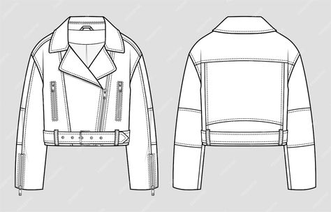 Biker Jacket Technical Drawing, Leather Jacket Flat Sketch, How To Draw A Leather Jacket, Leather Jacket Sketch, Drawing Leather Jacket, Leather Jacket Drawing, Jacket Drawing, Drawing Course, Flat Sketches