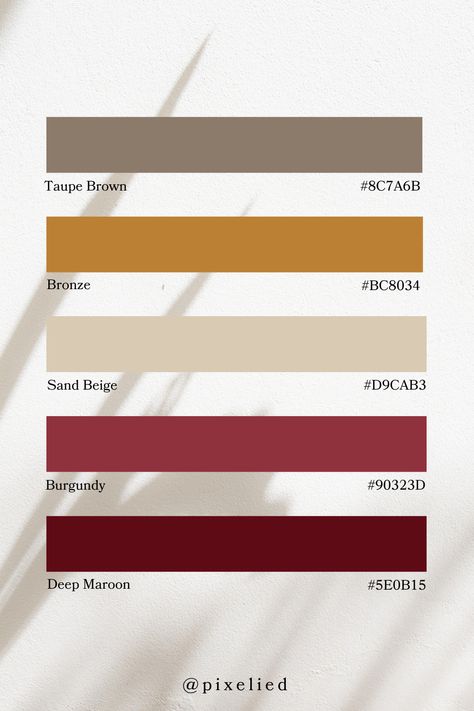 This Earth Tone palette showcases soft taupe brown, shimmering bronze, soothing sand beige, deep burgundy, and intense maroon. The mix of neutral and rich tones offers a balanced and sophisticated palette, ideal for creating elegant and timeless designs. Maroon Color Palette, Color Scheme Generator, Earth Colour Palette, Tone Color Palette, Earth Tone Palette, Earth Tone Color Palette, Color Generator, Flip Image, Blur Image