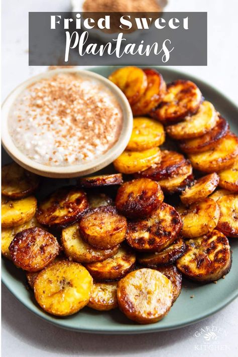 Indulge in the delightful contrast of a crispy exterior and irresistibly chewy interior with this recipe for Fried Sweet Plantains. These sweet fried plantains come together with a handful of simple ingredients in less than 15 minutes and are perfect to pair with your favorite Latin dishes or as an anytime treat. Pan Fried Plantains, Jamaican Sides, Sweet Plantain Recipes, Fried Sweet Plantains, Fried Plantain Recipe, Sweet Fried Plantains, Sweet Plantains, Latin Dishes, Cooking Bananas