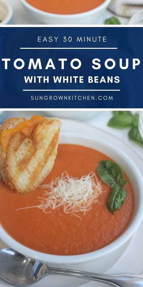 Creamy Tomato And White Bean Soup, Tomato Soup With Beans, Tomato Soup With White Beans, Soup With White Beans, Creamy Soup Recipes, Creamed Onions, Grilled Cheese Sandwiches, Creamy Tomato Soup, Best Soup Recipes