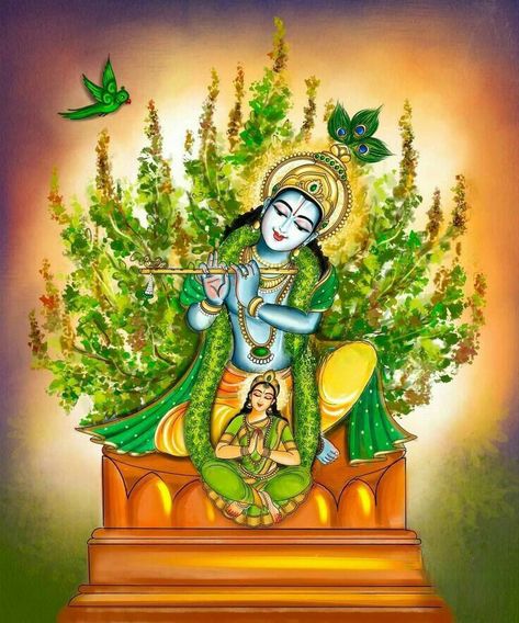 Vishnu Bhagwan Painting, Tulsi Vivah Images, Vishnu Painting, Kartik Month, Krishna Tulsi, Tulsi Vivah, Poster Rangoli, Sacred Union, Lord Krishna Hd Wallpaper