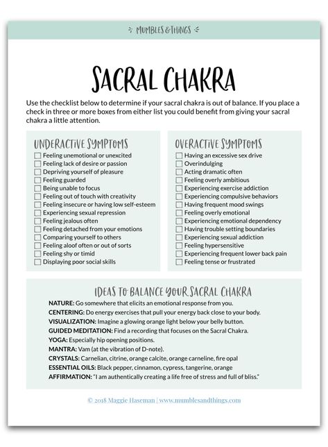 How to Tell if your Sacral Chakra is Blocked — Mumbles & Things Sacral Chakra Healing, The Root Chakra, Throat Chakra Healing, Chakra Health, Root Chakra Healing, Learn Reiki, Chakra Affirmations, Reiki Symbols, Meditation Mantras