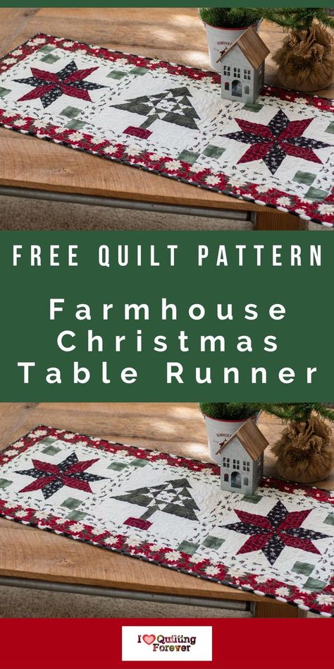 Free Christmas Quilt Pattern: Farmhouse Christmas Table Runner Farmhouse Christmas Table Runner Pattern, Patchwork Table Runner Pattern, Quilted Holiday Table Runner Patterns, Christmas Table Runners Free Patterns, Table Runner Quilted Patterns Free, Farm House Table Runner, Christmas Table Runners Quilted Patterns Free, Quilt Table Topper Patterns Free, Farmhouse Quilted Table Runner