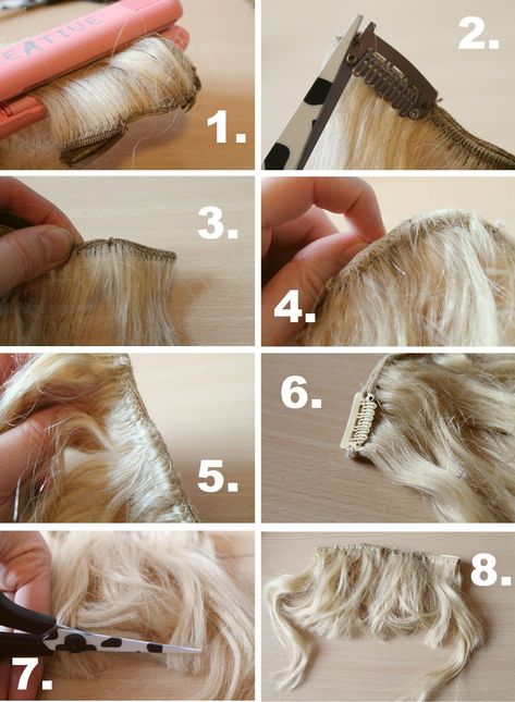 Scathingly Brilliant: diy clip in bangs [guest post] How To Make Hair Pieces, Clip In Bangs Before And After, Sixties Hair, Diy Hair Pieces, Wig Tips, Bangs Extensions, Hair Extensions Tutorial, Clip In Bangs, Diy Hair Extensions