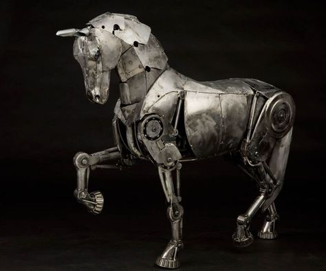 Andrew Chase’s “steampunk” mechanical horse Metal Horse Sculptures, Mechanical Horse, Steampunk Animals, Mechanical Animals, Metal Horse, Punk Art, Sculpture Metal, Steampunk Design, Horse Sculpture