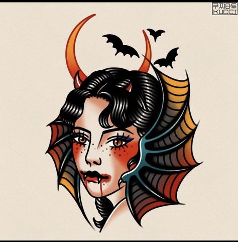 Traditional Tattoo Halloween, Vampire Tattoo Designs, Dracula Tattoo, Vampire Tattoo, Tattoo Halloween, Halloween Flash, Traditional Tattoo Old School, Pin Up Girl Tattoo, Traditional Tattoo Inspiration