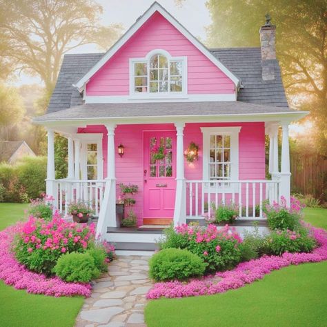 Pink House Exterior, Cute Cottages, Cute Little Houses, Small Cottage Homes, Little Cottages, Pink Cottage, Tiny Cottage, Fantasy Homes, Dream Cottage