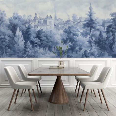 Vintage Wall Murals & Wallpapers - Timeless Charm Vintage Wall Murals, Vintage Landscape Wallpaper, French Style Wall, Blue Monochrome, Vintage Wallpapers, Mid Century Minimalist, Monochrome Palette, Coastal Contemporary, Countryside Landscape