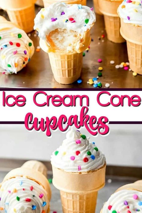 Ice Cream Cone Cupcakes Recipe, Cupcake Ice Cream Cones, Cone Cupcakes, Ice Cream Cone Cupcakes, Cake In A Cone, Dessert Halloween, Cupcake Cones, Funfetti Cake Mix, Ice Cream Cupcakes