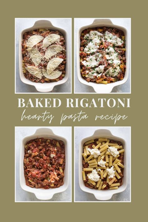 Baked pasta with pockets of melted cheese inside with an easy-to-make sausage meat sauce (no chopping!). This hearty baked rigatoni is easy to prep, can be made ahead, and is a cozy and comforting dinner. Sausage Meat Sauce, Make Ahead Pasta, Easy Baked Pasta, Hearty Pasta Recipes, Baked Rigatoni, Sausage Meat, Sausage Pasta Recipes, Pasta Bakes, Easy Tomato Sauce