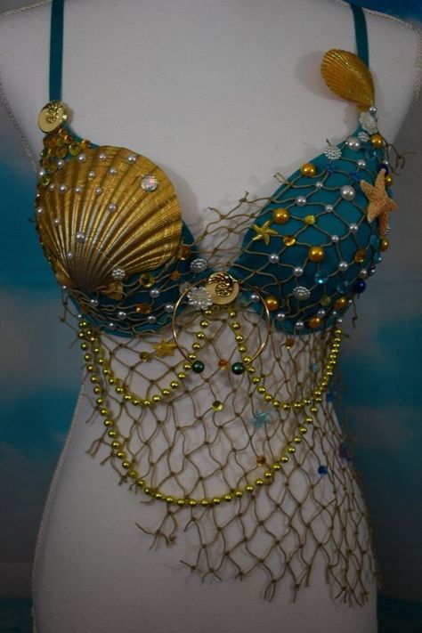 Mermaid Top Costume, Mermaid Shell Top, Siren Costume, Seashell Bra, Princess Warrior, Mermaid Halloween Costumes, Shell Bra, Costume Bra, Mermaid Parade