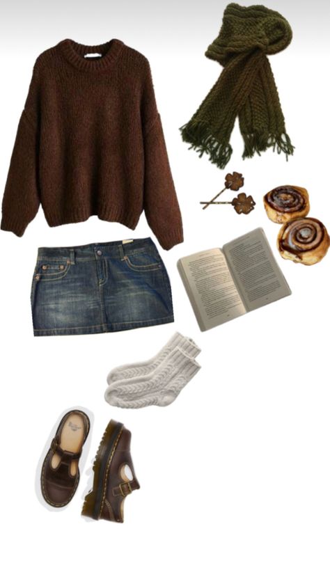 #gilmoregirls #rorygilmore #downtowngirl #autumn #fall #outfitinspo #docmartens #cinnamonrolls #green #brown #books Gilmore Girls Fashion, Brown Books, Autumn Outfit Inspo, Downtown Outfits, Autumn Fits, Causual Outfits, Swaggy Outfits, Autumn Outfit, Outfit Inspo Fall