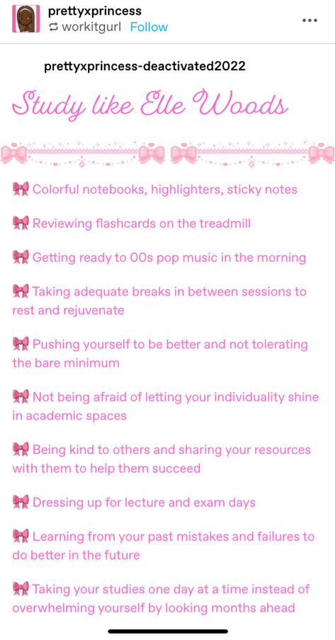 Pink Academic Validation Aesthetic, Legally Blonde School Aesthetic, Princess Study Aesthetic, Elle Woods Quotes Motivation, Elle Woods Morning Routine, Elle Woods School Aesthetic, Pink School Motivation, Elle Woods Inspiration, Academic Motivation Pink